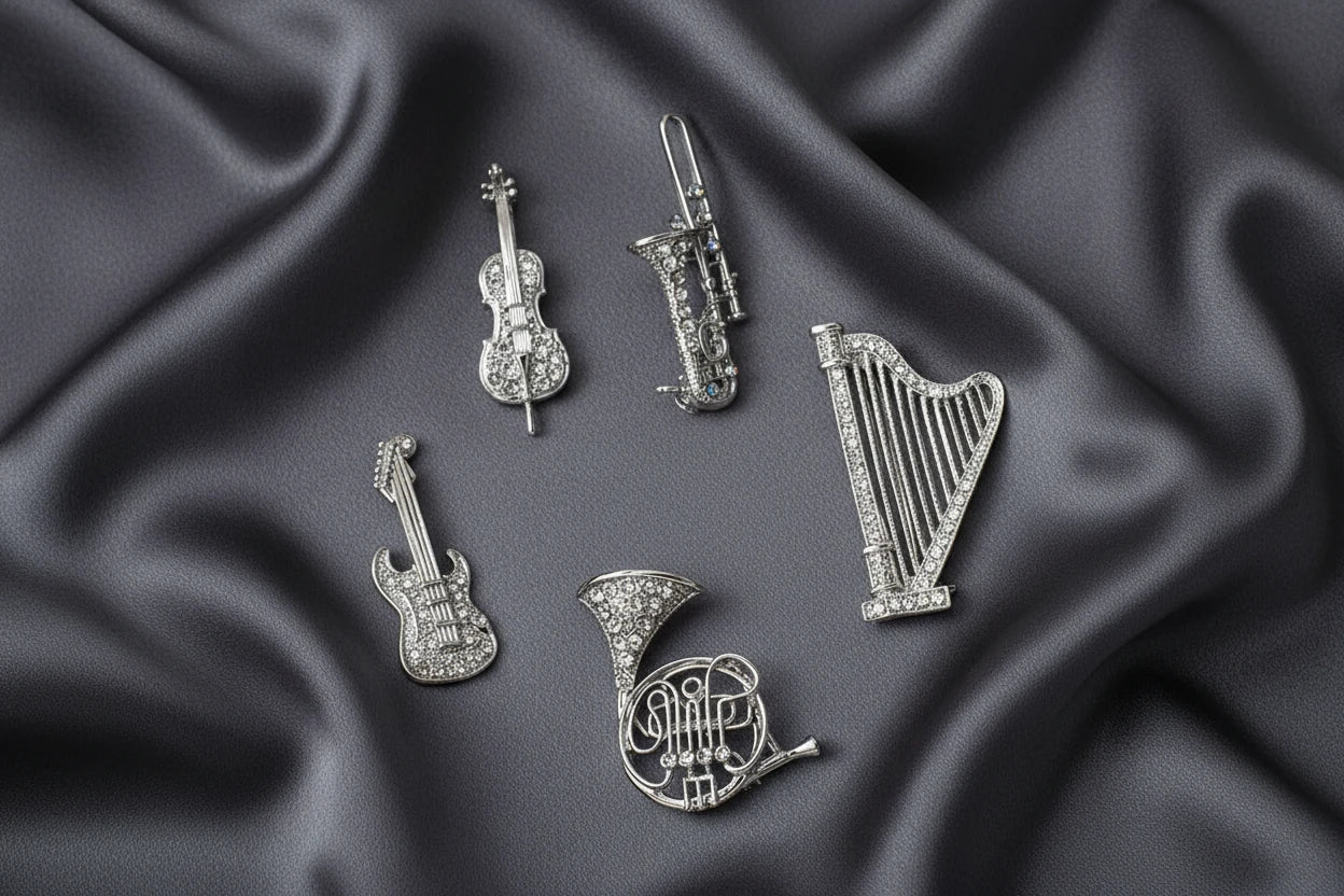 Rhinestone Musical Instrument Brooch