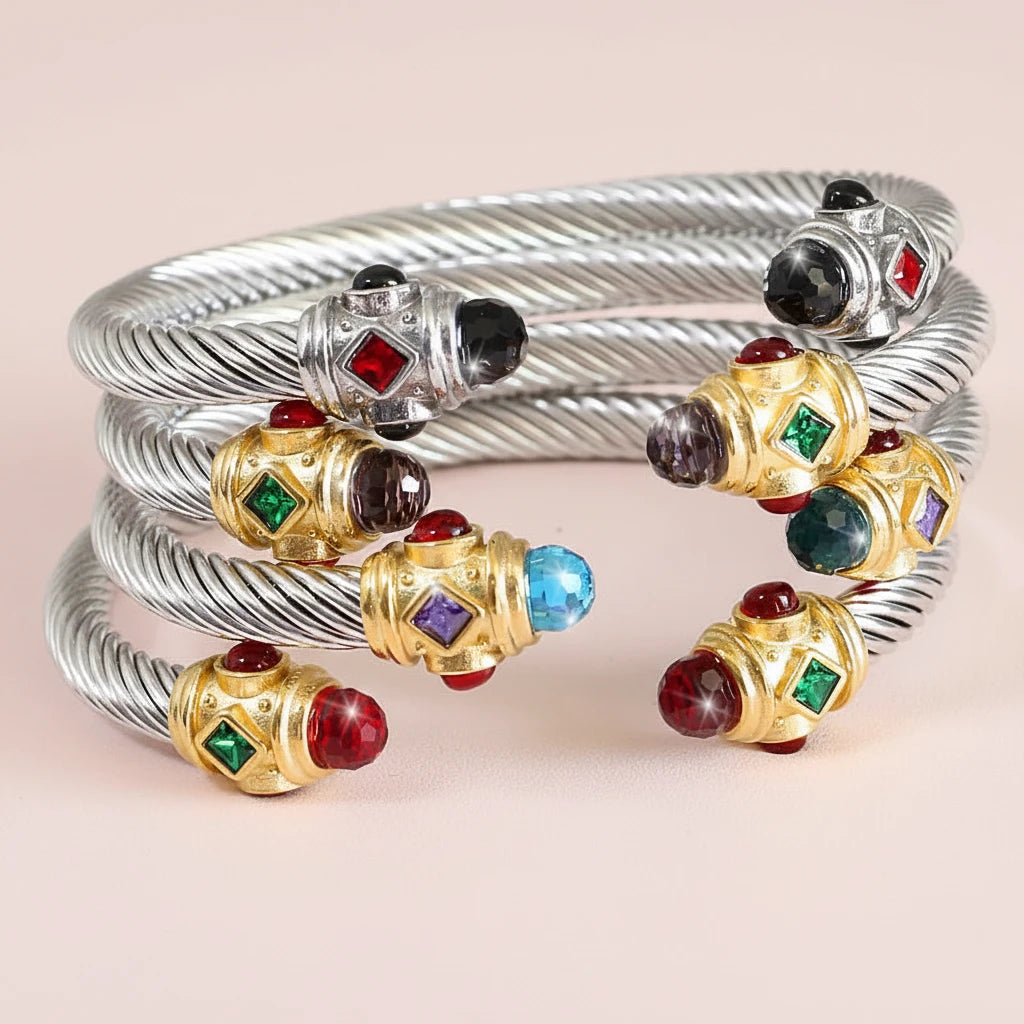 Wire Twist Adjustable Luxury Gemstone Bracelet