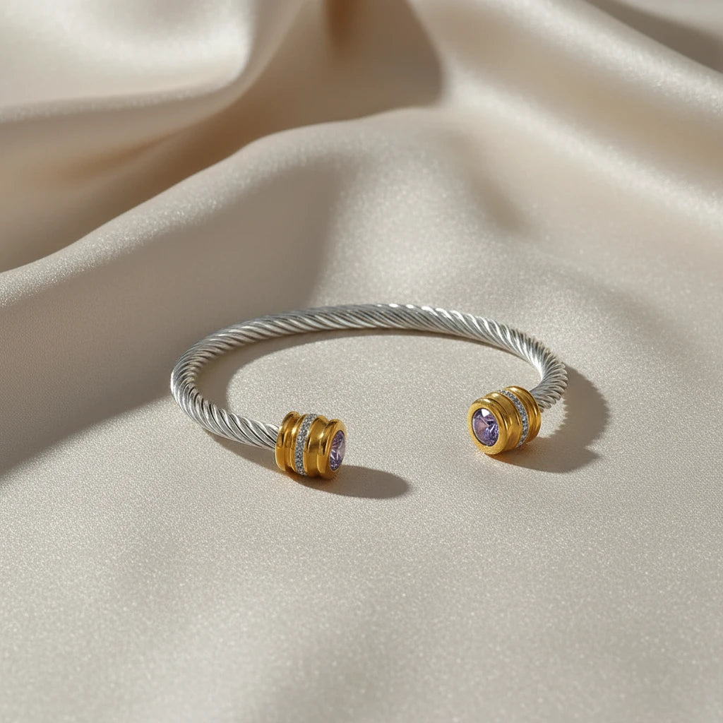 Stainless Steel Wire Bracelet w/Colorful Zirconia