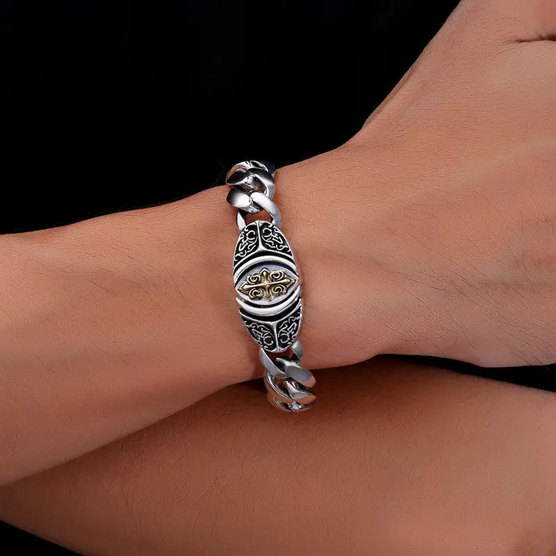 Cuban Link Filigree Cross Bracelet