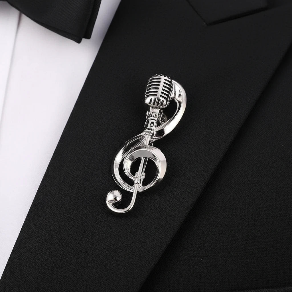 Music Note Microphone Brooch