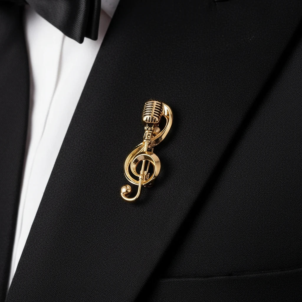 Music Note Microphone Brooch