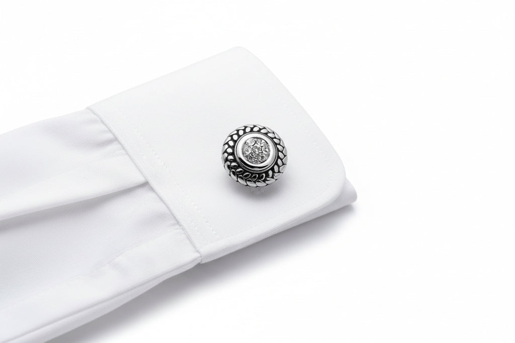 Circular Rhinestone Stainless Steel Cufflink