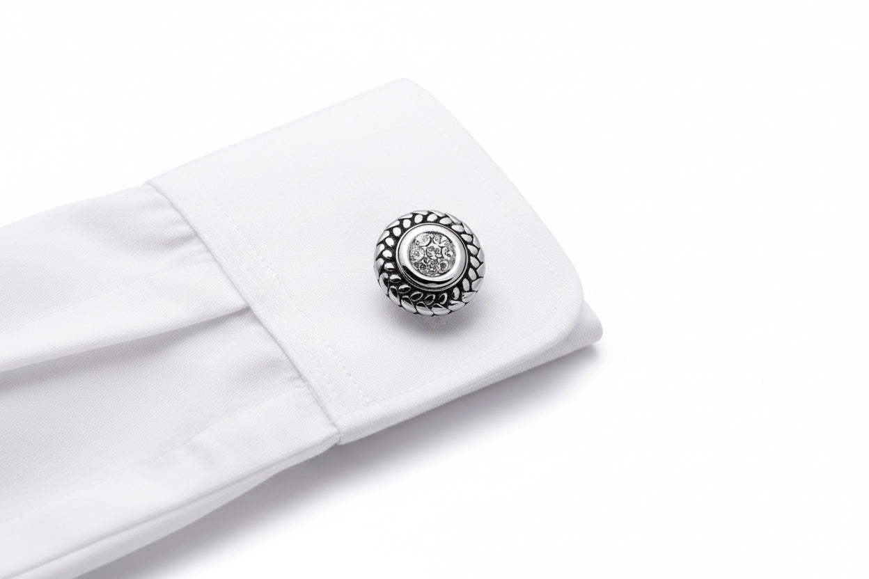Circular Rhinestone Stainless Steel Cufflink