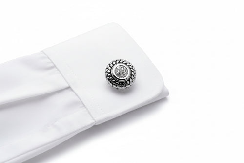 Circular Rhinestone Stainless Steel Cufflink