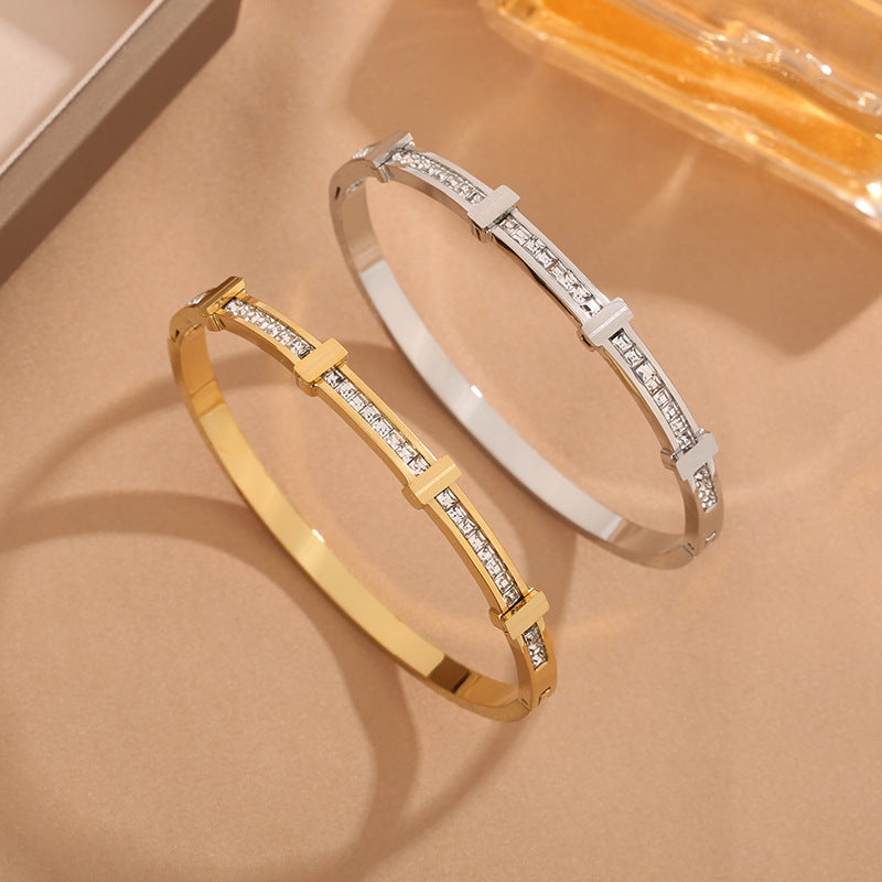 Double Layer Geometric Open Bracelet