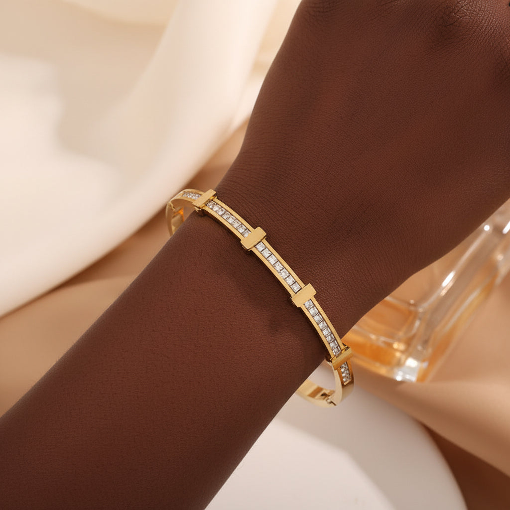 Double Layer Geometric Open Bracelet