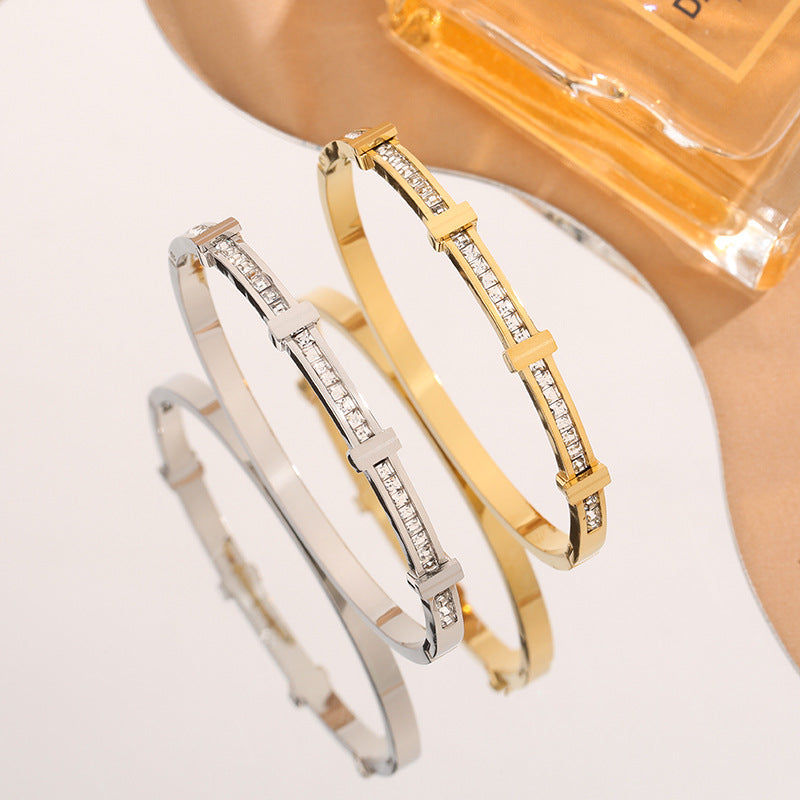 Double Layer Geometric Open Bracelet