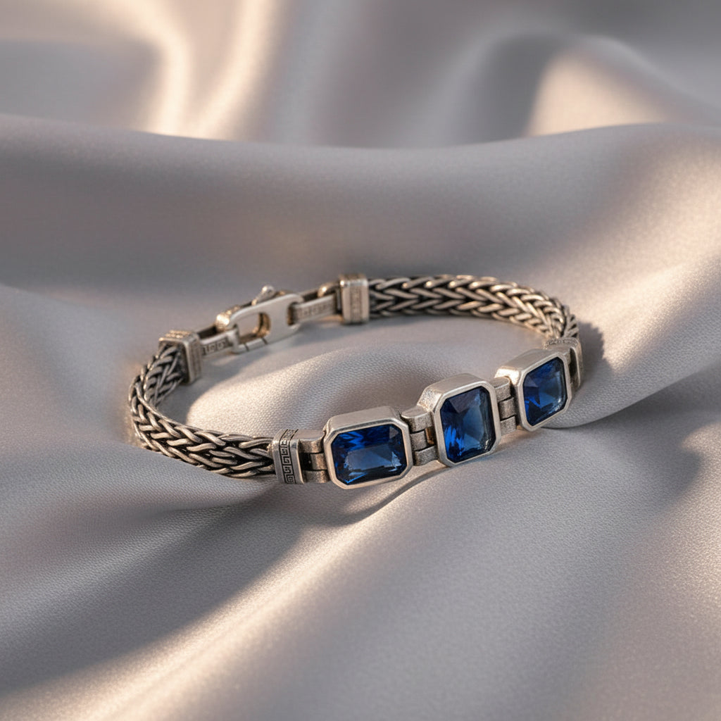 Woven Silver Sapphire Bracelet