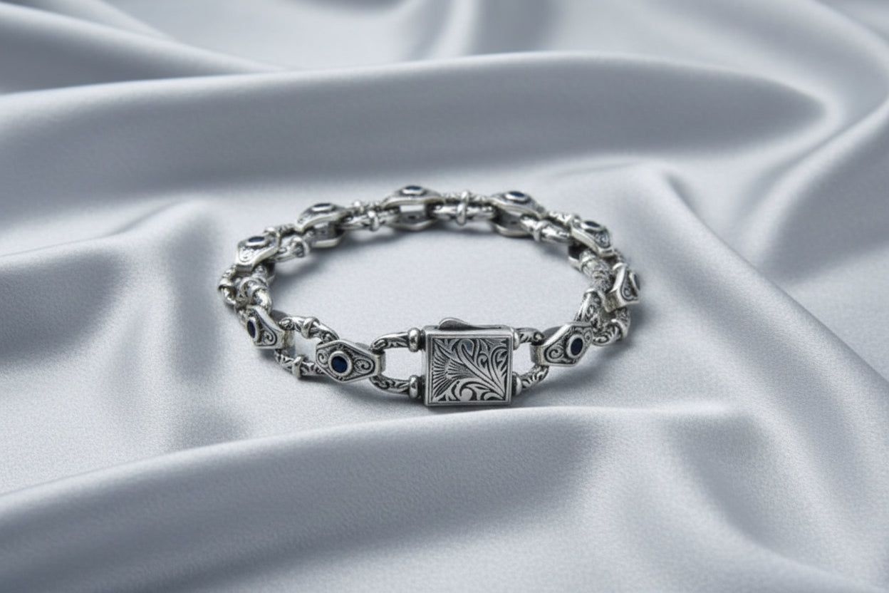 Silver Embossed Bracelet For Men