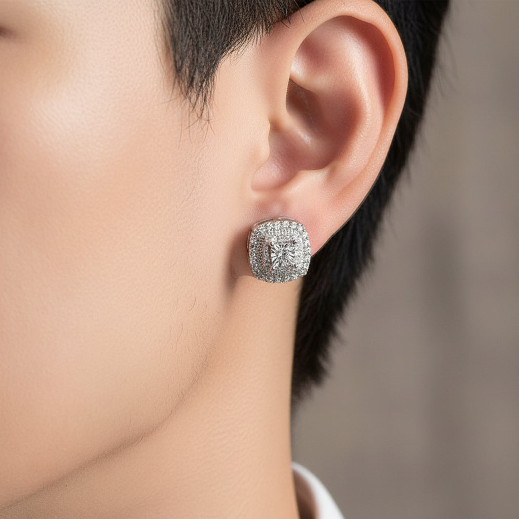 Square Micro Inlaid Cubic Zirconia Stud Earrings