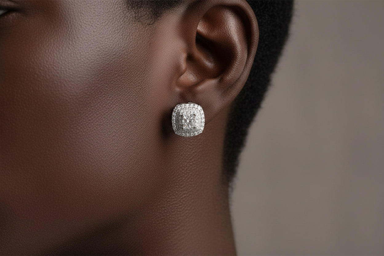 Square Micro Inlaid Cubic Zirconia Stud Earrings