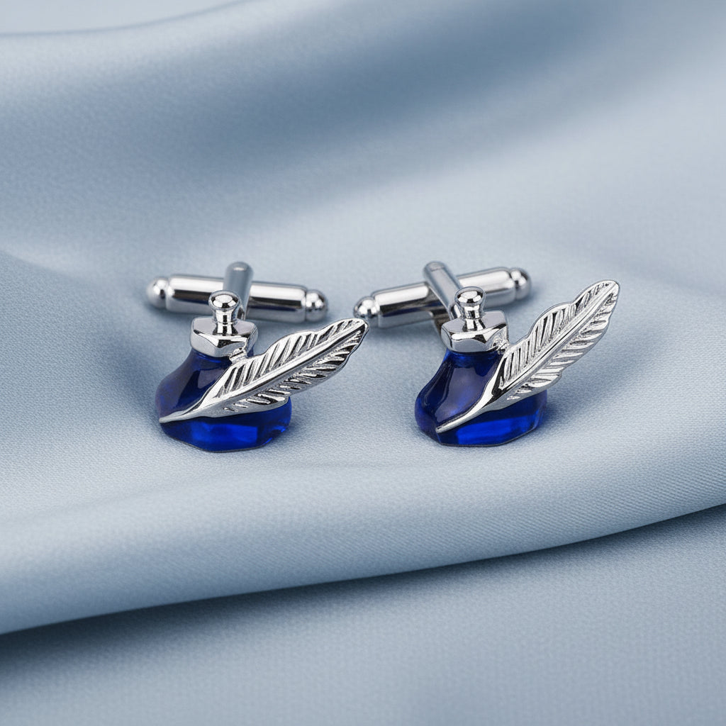 Blue Ink Bottle Enamel Cufflinks