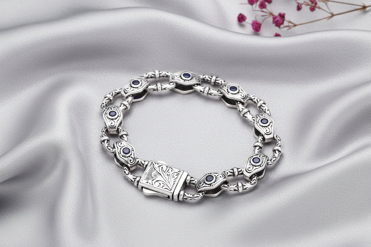 Silver Embossed Bracelet For Men