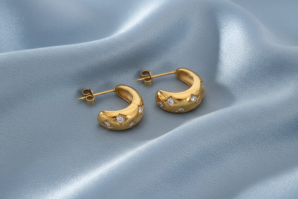 Inlaid Huggie Rhinestone Earrings