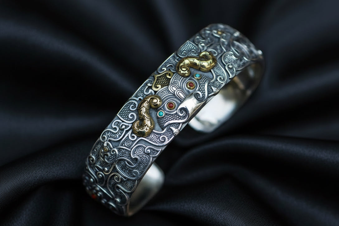 Tibetan Dragon Cuff Bracelet