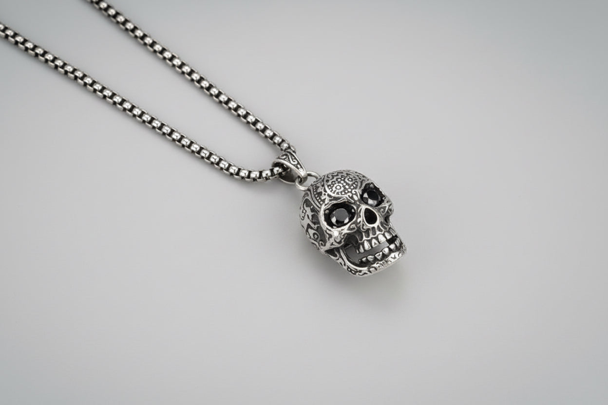 Sterling Silver Skull Pendant Necklace