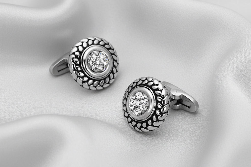 Circular Rhinestone Stainless Steel Cufflink