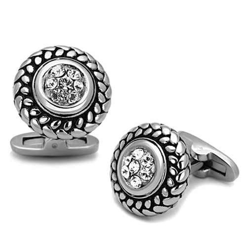 Circular Rhinestone Stainless Steel Cufflink