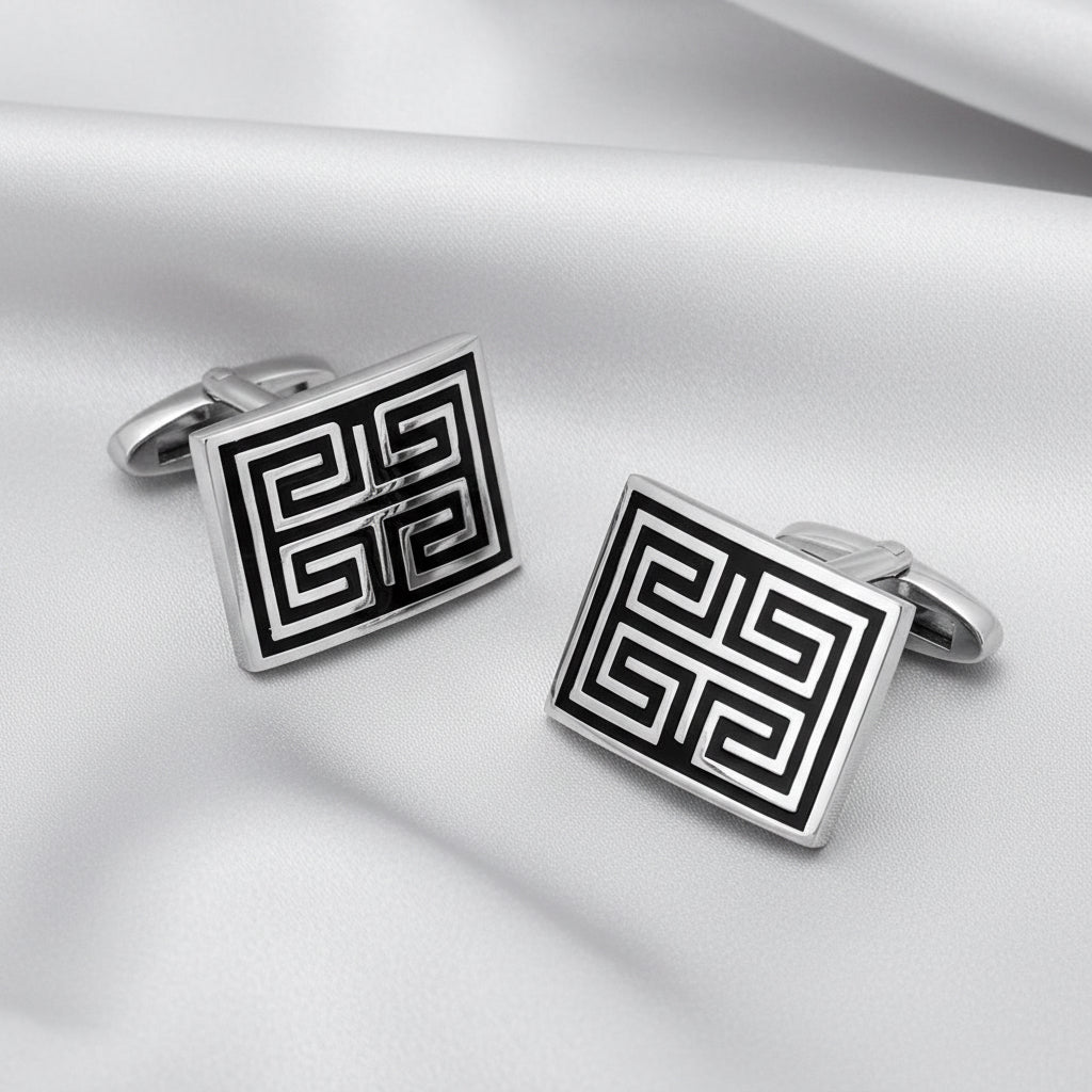 Greek Key Stainless Steel Cufflink